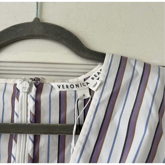 Veronica Beard Seema Stripe Twist Front Blouse in Off White Purple Multi size 8 - Picture 4 of 12
